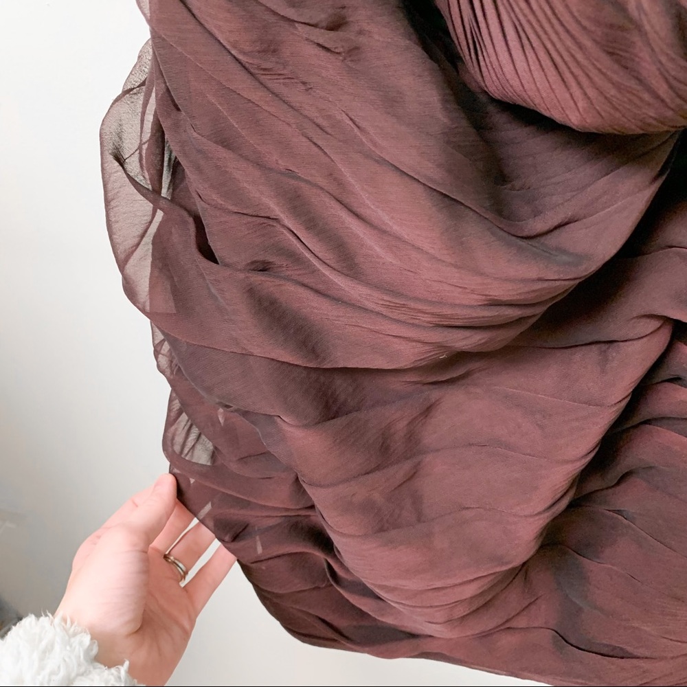 Monique Lhuillier Bridesmaid Strapless Ruched Chiffon Mini Dress in Plum Size 16 - Picture 4 of 5